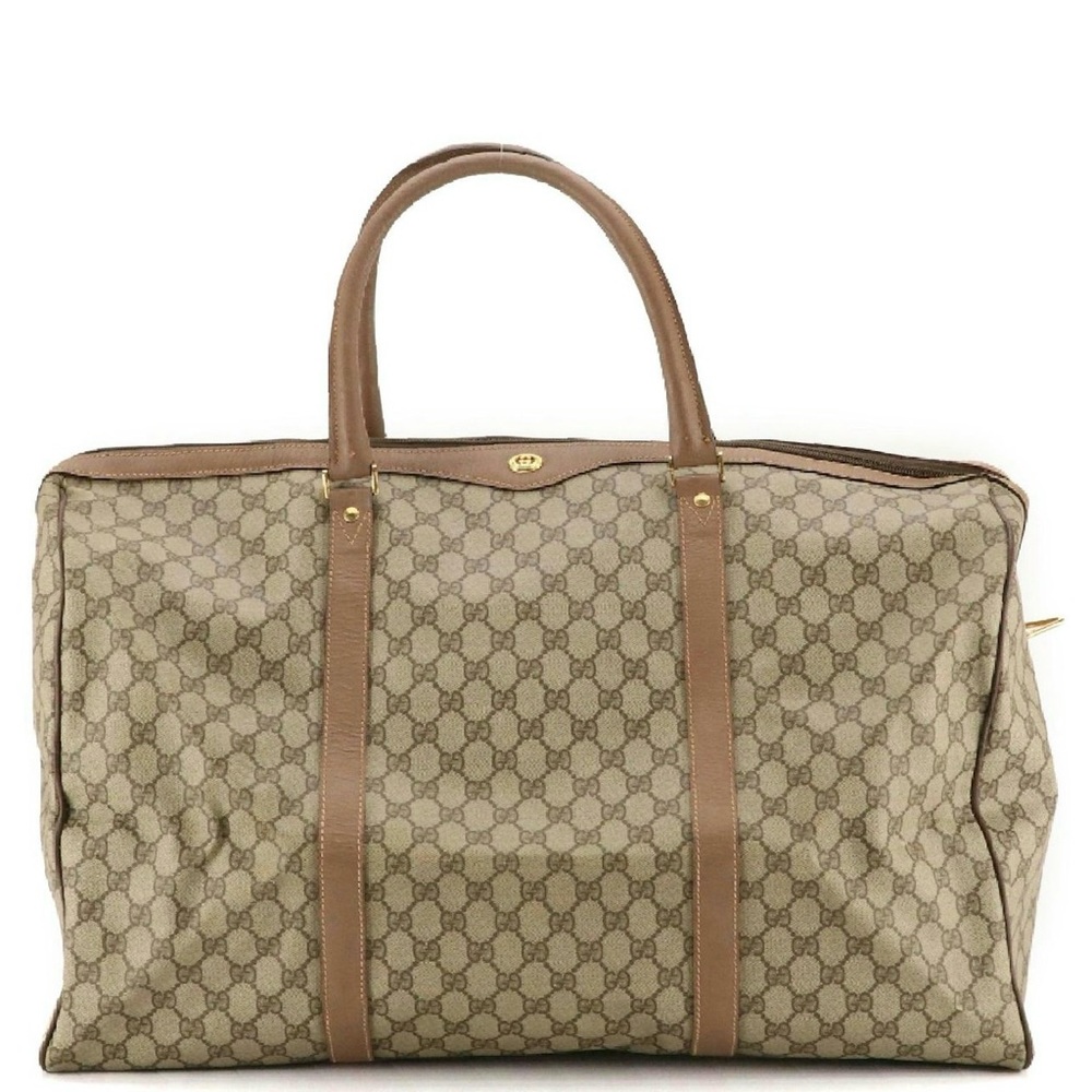 Gucci Interlocking GG Large Boston Bag in GG Supreme Canvas and Leather trim
